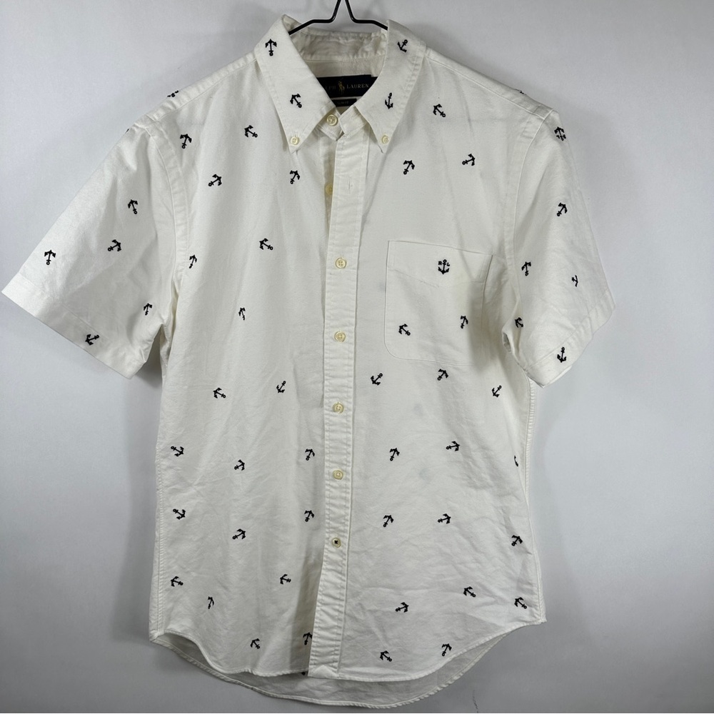 Ralph Lauren Embroidered Anchors Oxford White Button Down Shirt | Medium